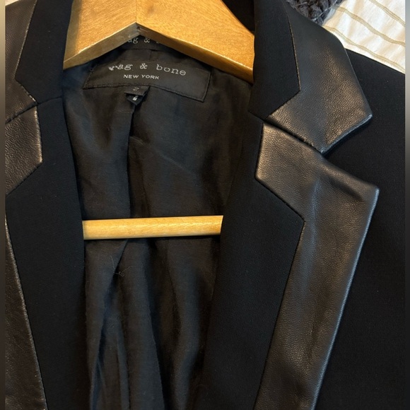 Rag and Bone Black Lamb Leather Trim Tuxedo Blazer - Picture 8 of 8